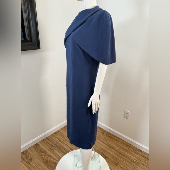 Badgley Mischka Crepe Cape Shift Dress Si3 12 - Picture 7 of 9